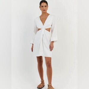 White linen twist dress